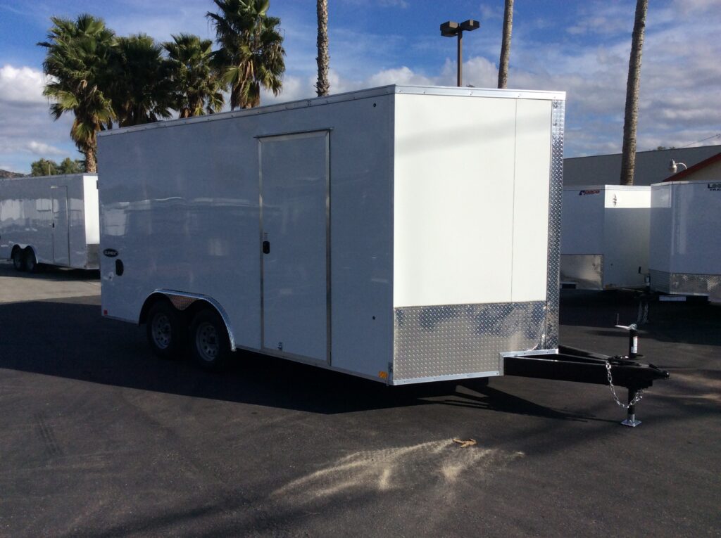 Look Trailers Element enclosed 8.5' x 16' cargo auto hauler trailer that is one of the previous trailers purchased to meet this landscape company's larger hauling needs. 
